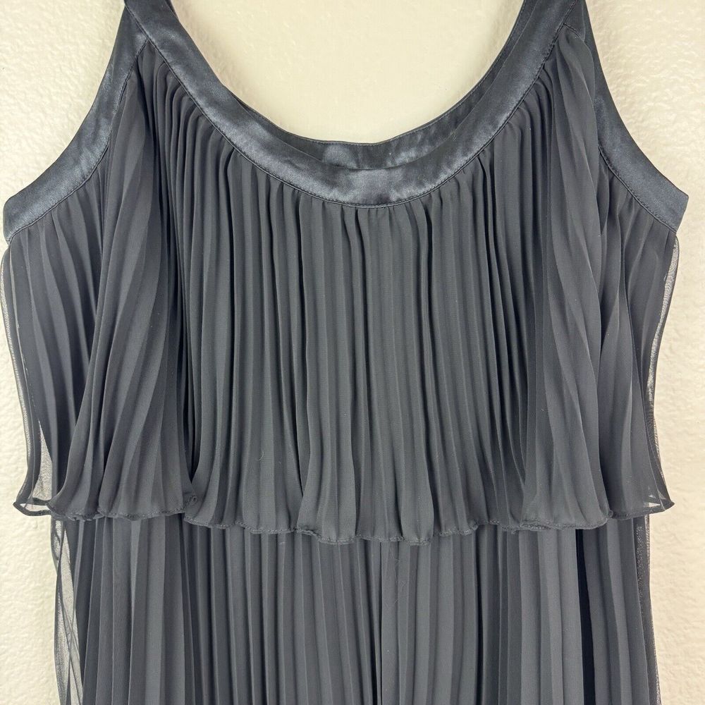 White House Black Market Pleated Chiffon Knee Length Dress Satin Trim Black 10 - Picture 4 of 16